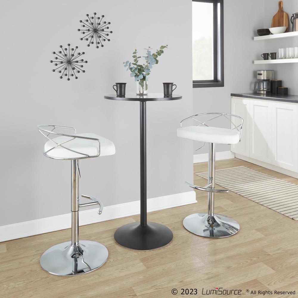 Chrome Metal, White PU Charlotte Glam Adjustable Barstool - Set of 2. Picture 9