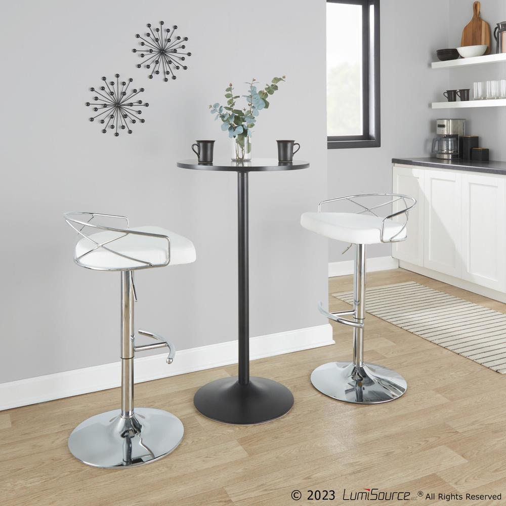 Chrome Metal, White PU Charlotte Glam Adjustable Barstool - Set of 2. Picture 10