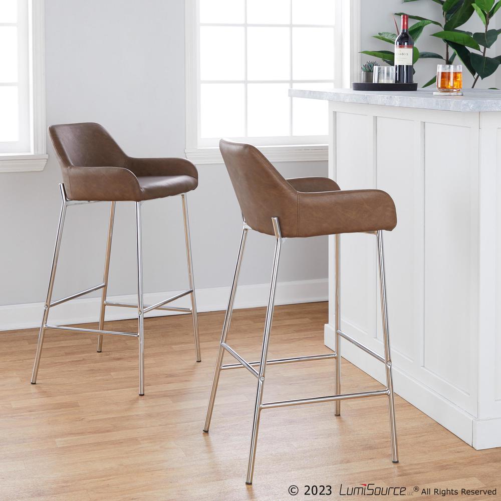 Chrome Metal, Espresso PU Daniella 30" Fixed-Height Barstool - Set of 2. Picture 7