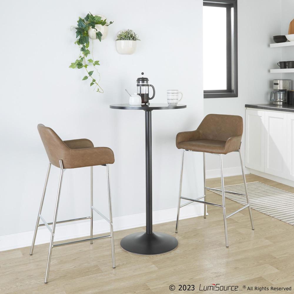 Chrome Metal, Espresso PU Daniella 30" Fixed-Height Barstool - Set of 2. Picture 8