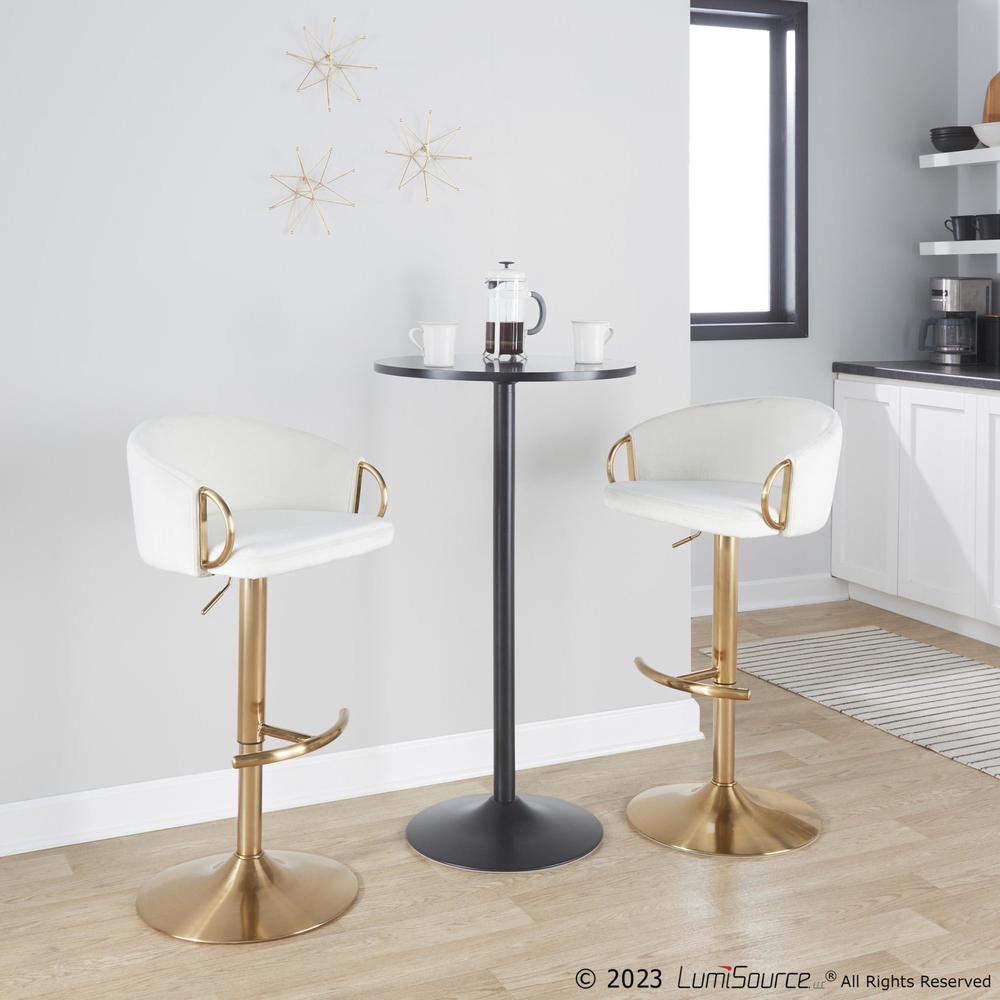 Gold Metal, Cream Velvet Claire Adjustable Barstool - Set of 2. Picture 9