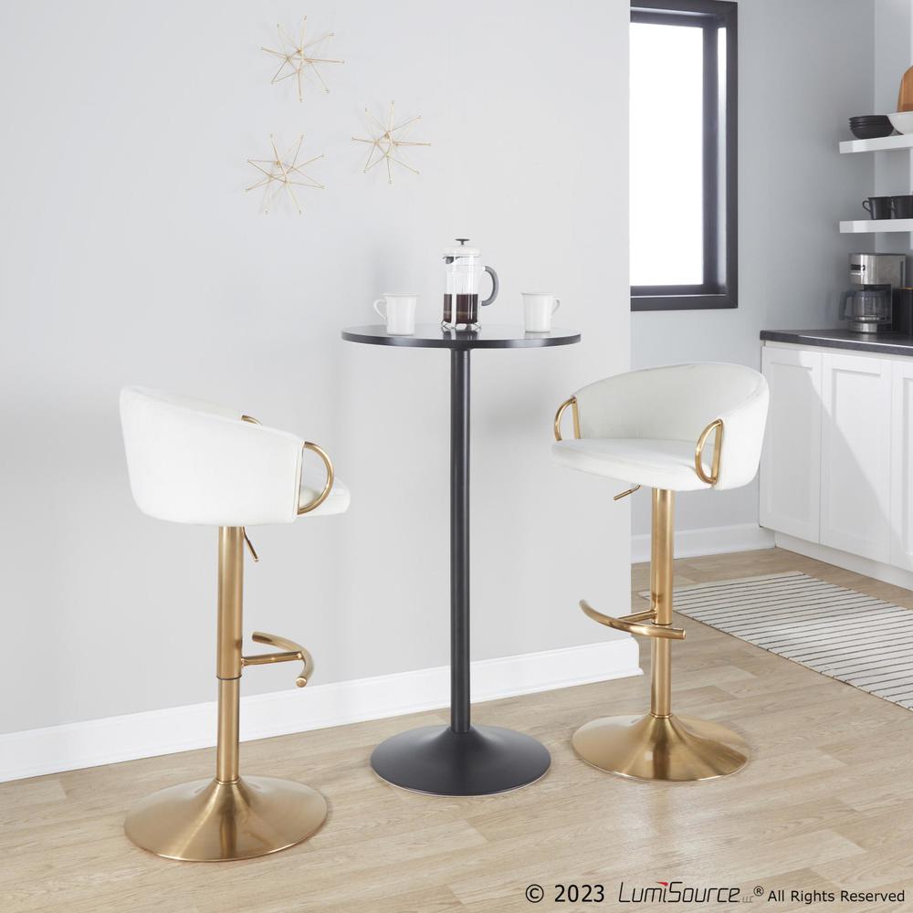 Gold Metal, Cream Velvet Claire Adjustable Barstool - Set of 2. Picture 10