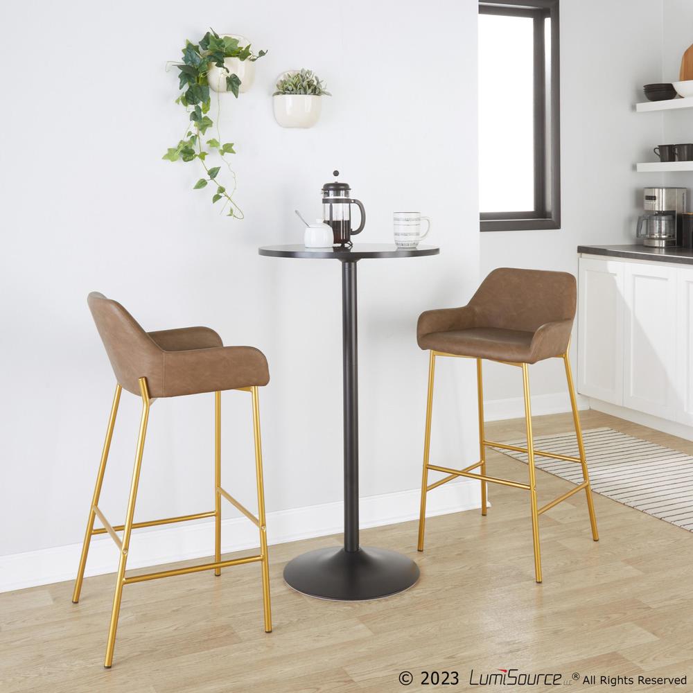 Gold Metal, Espresso PU Daniella 24" Fixed-Height Counter Stool - Set of 2. Picture 9