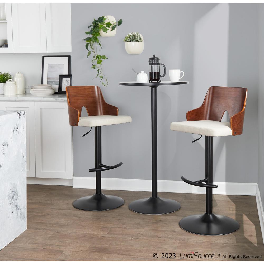 Black Metal, Walnut Wood, Beige Fabric Ariana Adjustable Barstool - Set of 2. Picture 9