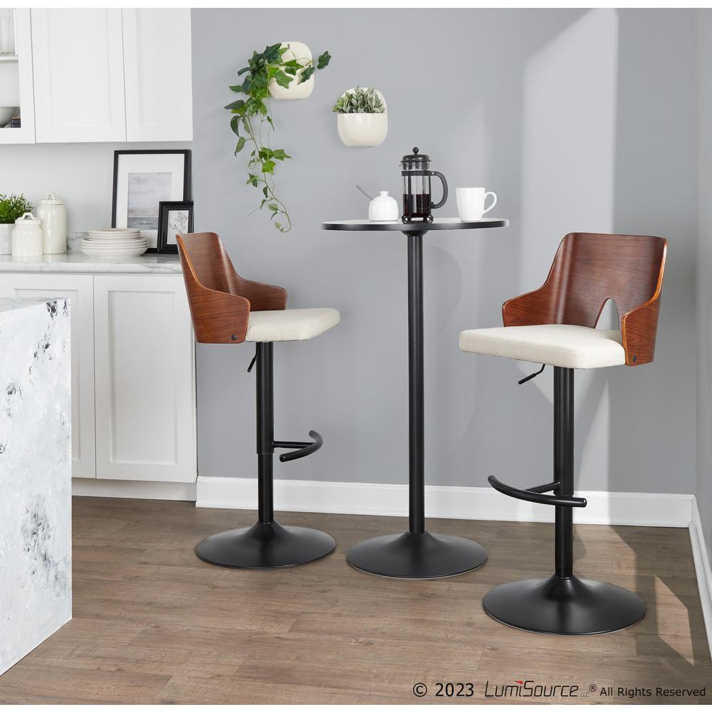Black Metal, Walnut Wood, Beige Fabric Ariana Adjustable Barstool - Set of 2. Picture 10