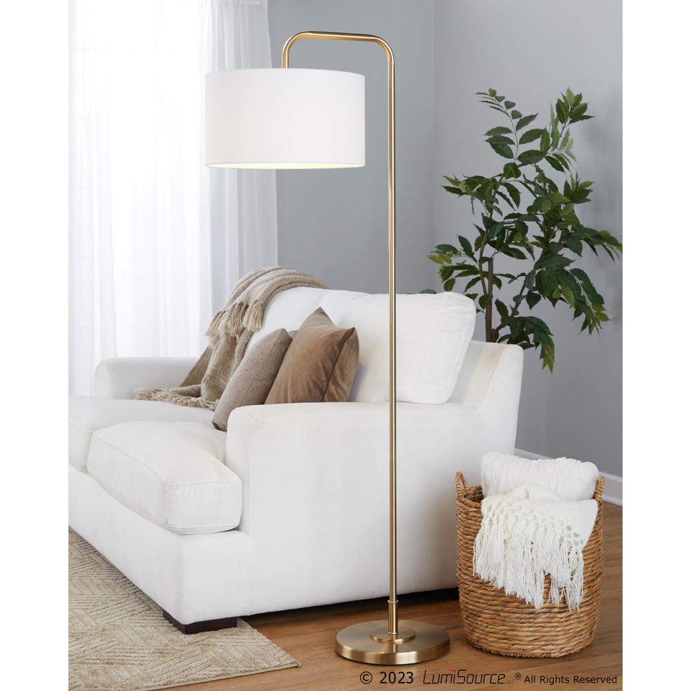 Gold Metal, White Linen Puck 63.75" Metal Floor Lamp. Picture 9