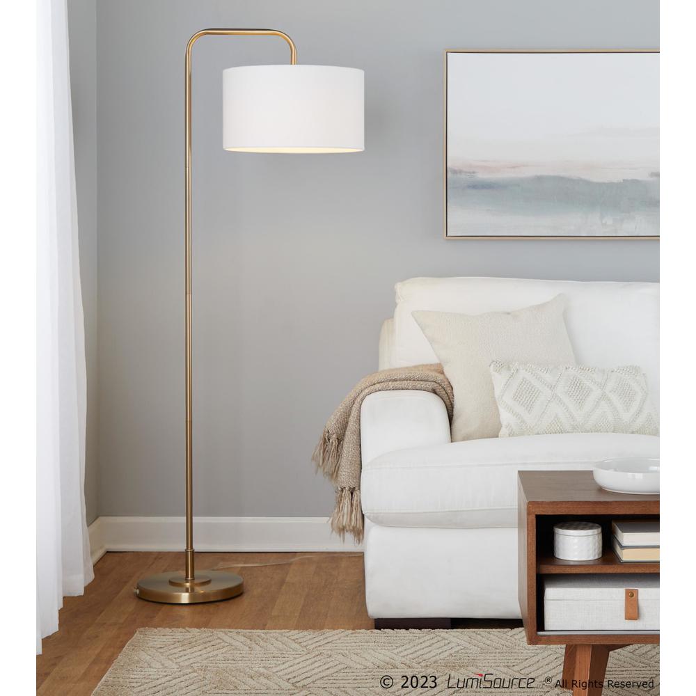 Gold Metal, White Linen Puck 63.75" Metal Floor Lamp. Picture 10