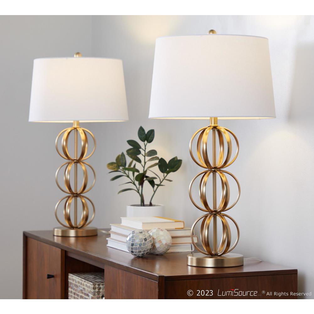 Gold Metal, White Linen Linx 29" Metal Table Lamp - Set of 2. Picture 7