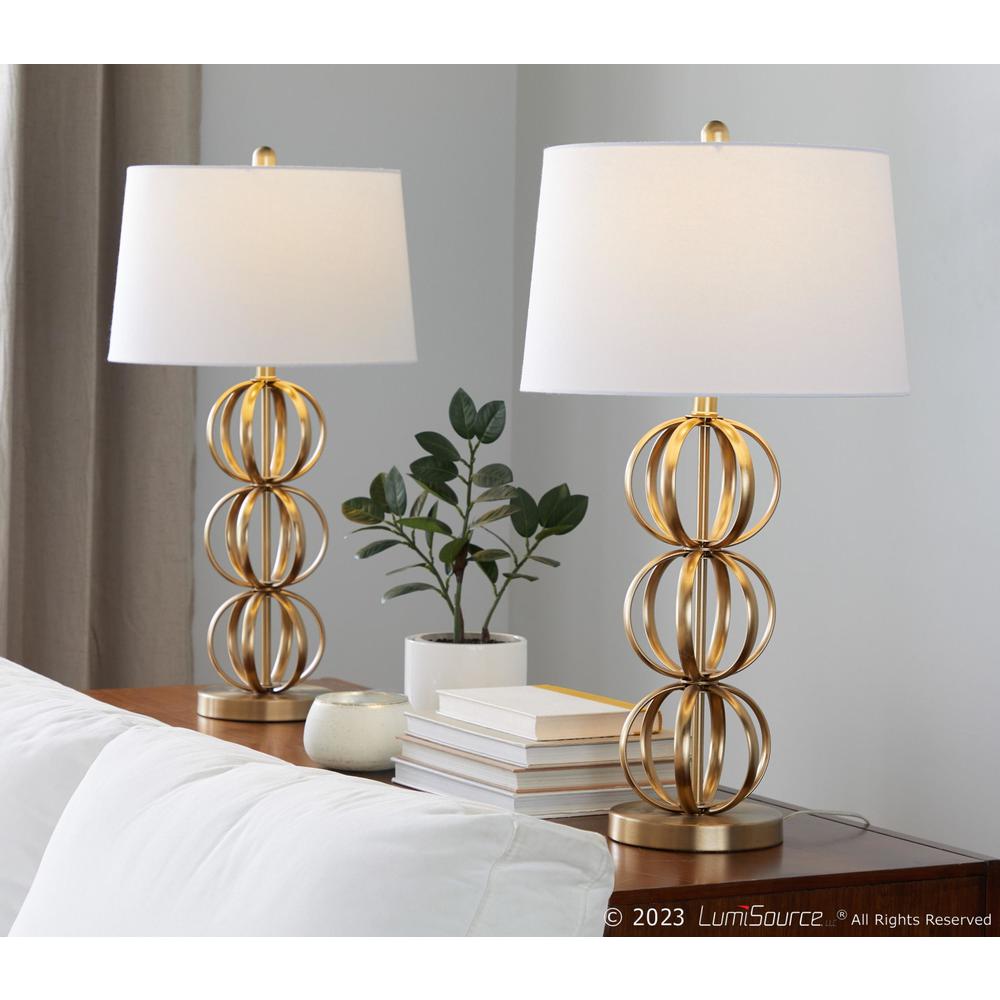 Gold Metal, White Linen Linx 29" Metal Table Lamp - Set of 2. Picture 8