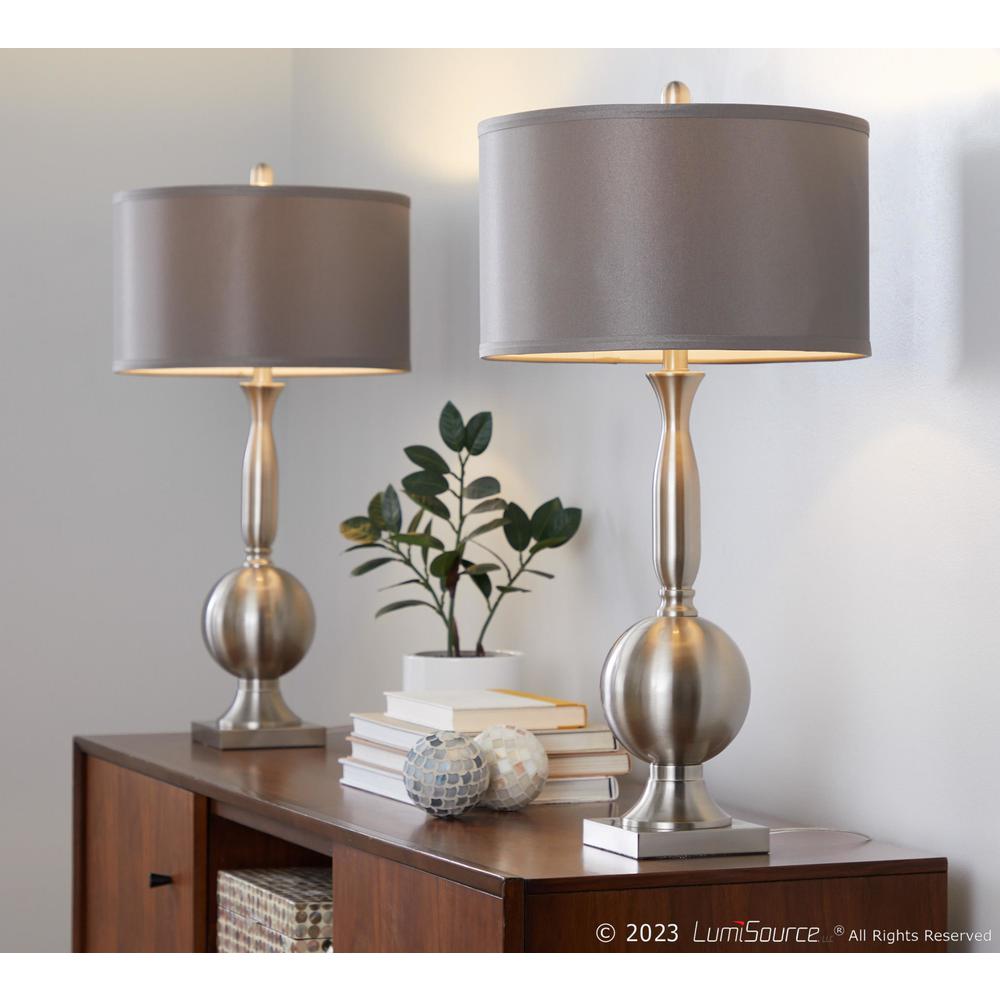 Brushed Nickel, Grey Satin Joan 30" Metal Table Lamp - Set of 2. Picture 8