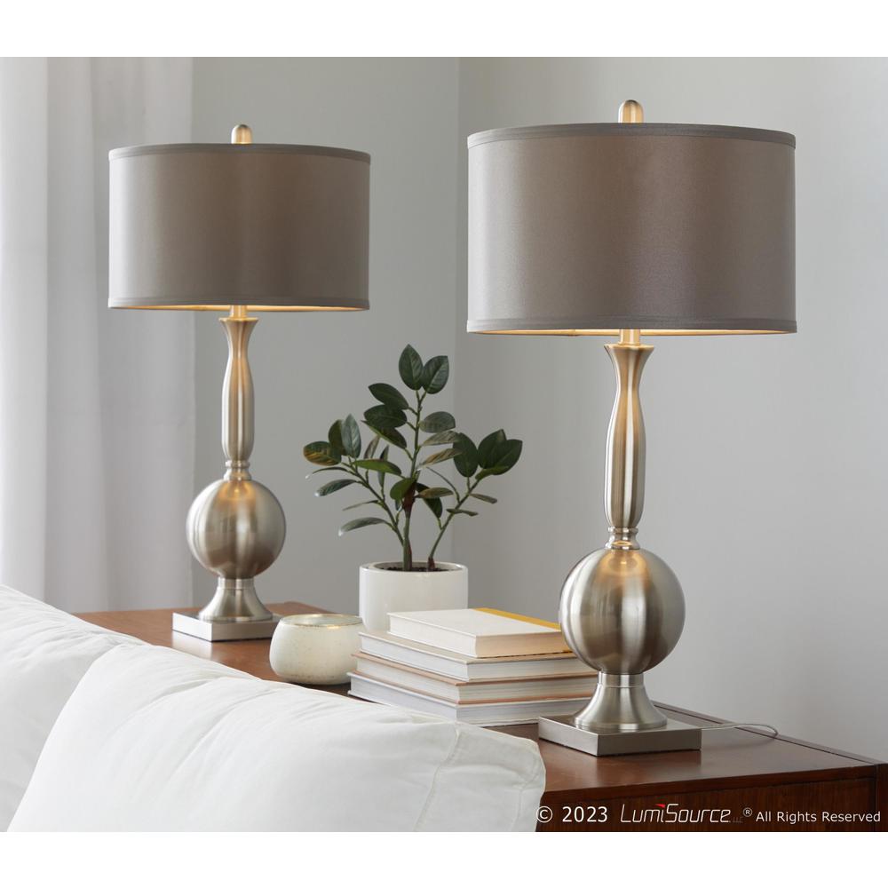 Brushed Nickel, Grey Satin Joan 30" Metal Table Lamp - Set of 2. Picture 9