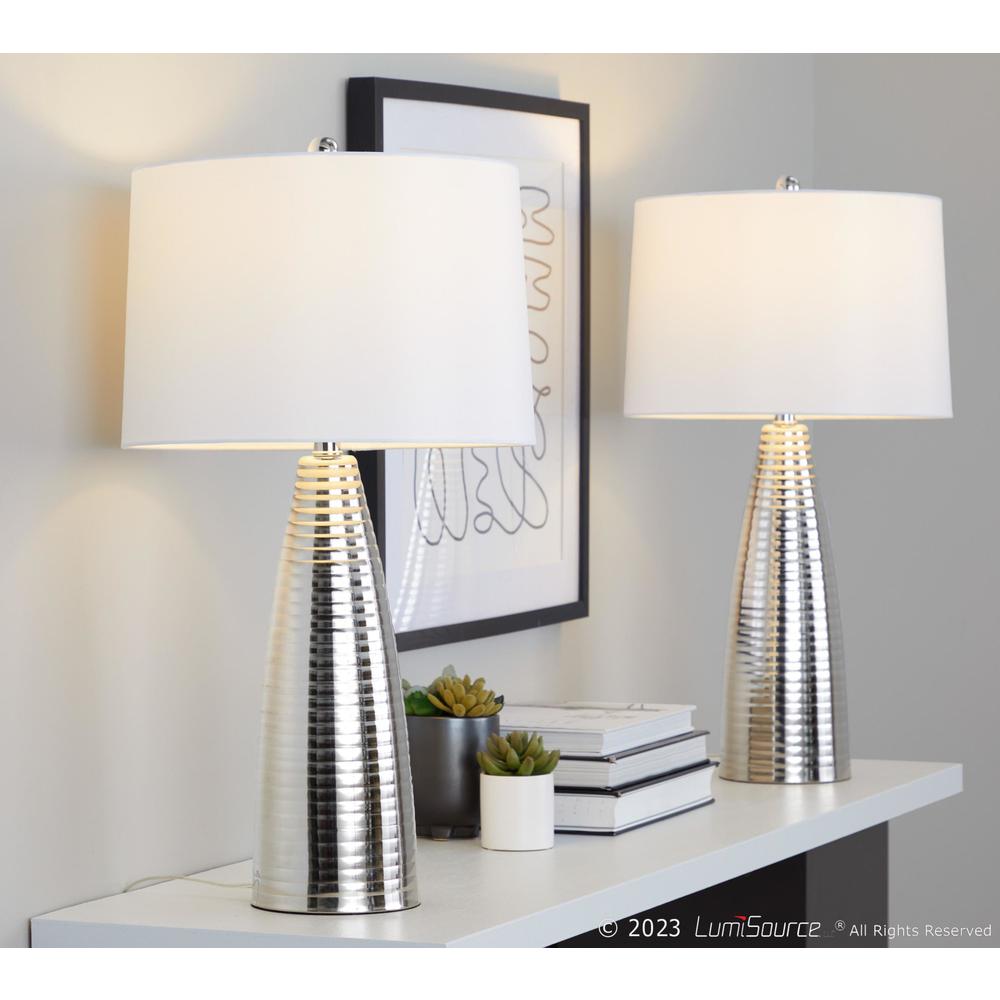 Polished Nickel, White Linen Maya 27" Metal Table Lamp - Set of 2. Picture 8