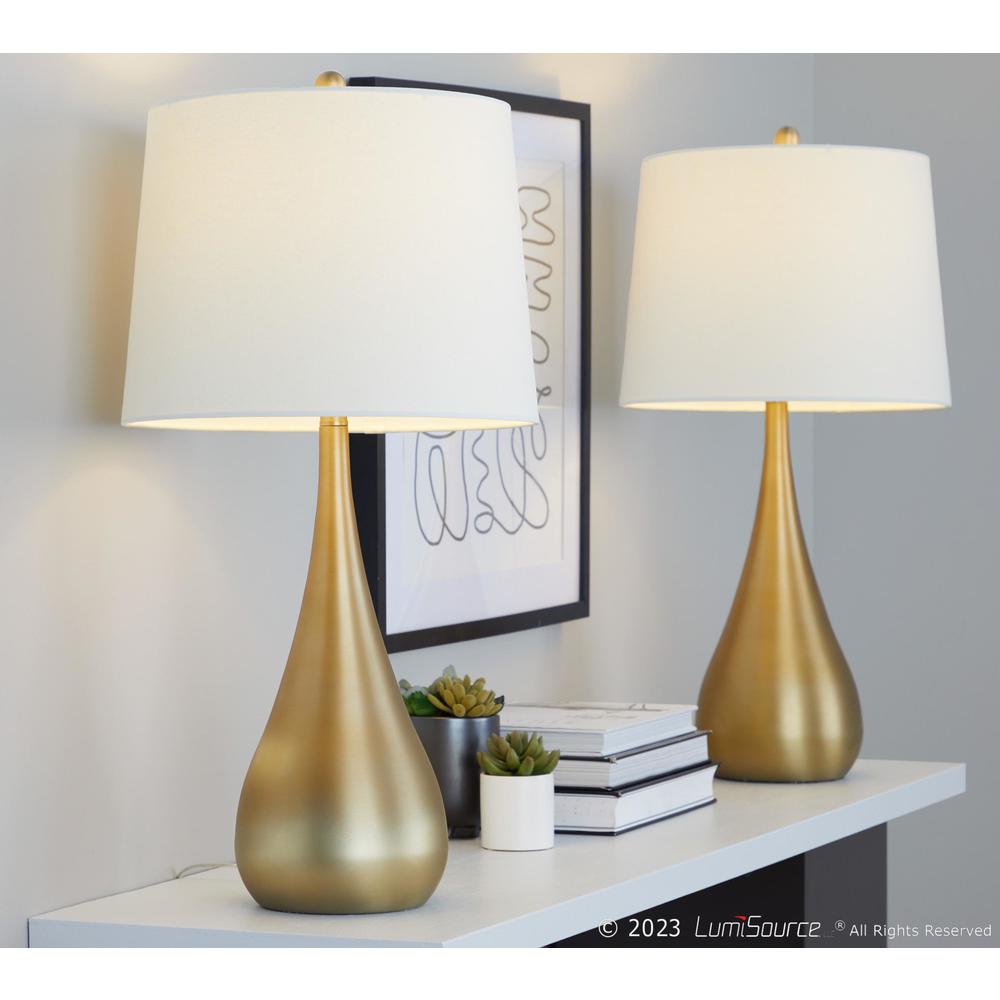 Gold Metal, White Linen Pebble 29" Metal Table Lamp - Set of 2. Picture 8