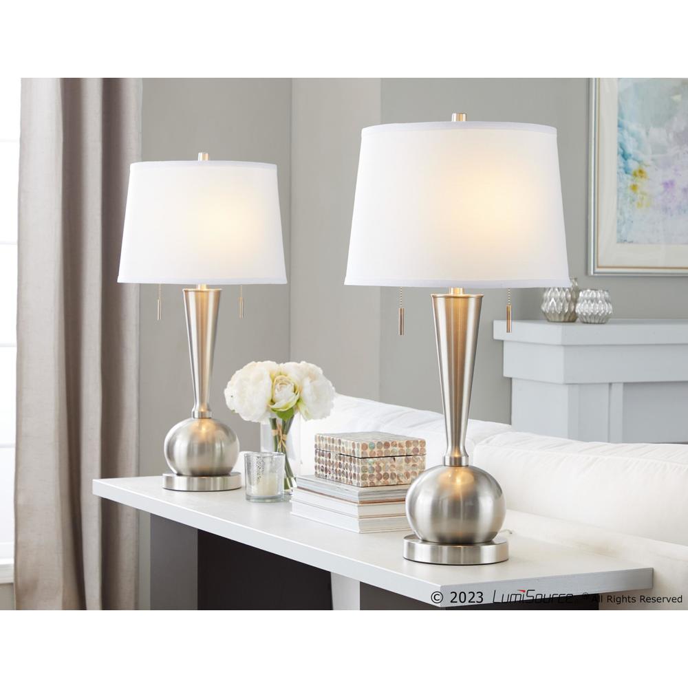 Brushed Nickel, White Linen Jules 30.25" Metal Table Lamp with USB - Set of 2. Picture 7