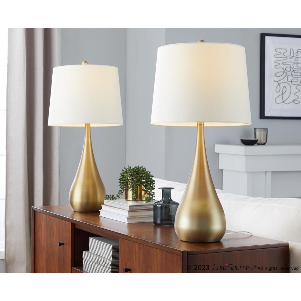 Gold Metal, White Linen Pebble 29" Metal Table Lamp - Set of 2. Picture 7