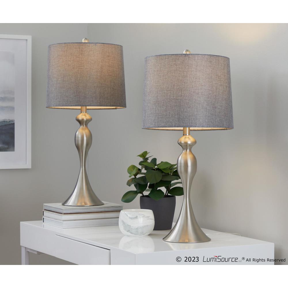 Brushed Nickel, Grey Linen Ashland 27" Metal Table Lamp - Set of 2. Picture 8