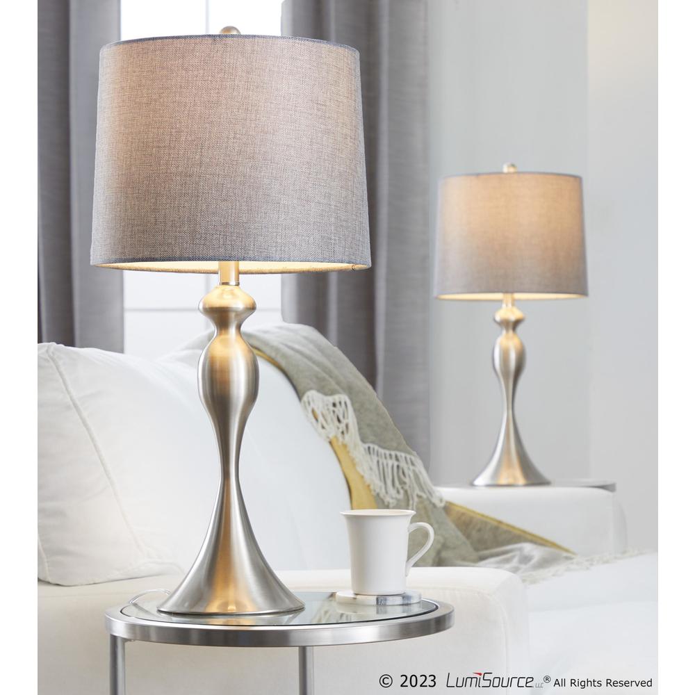 Brushed Nickel, Grey Linen Ashland 27" Metal Table Lamp - Set of 2. Picture 9