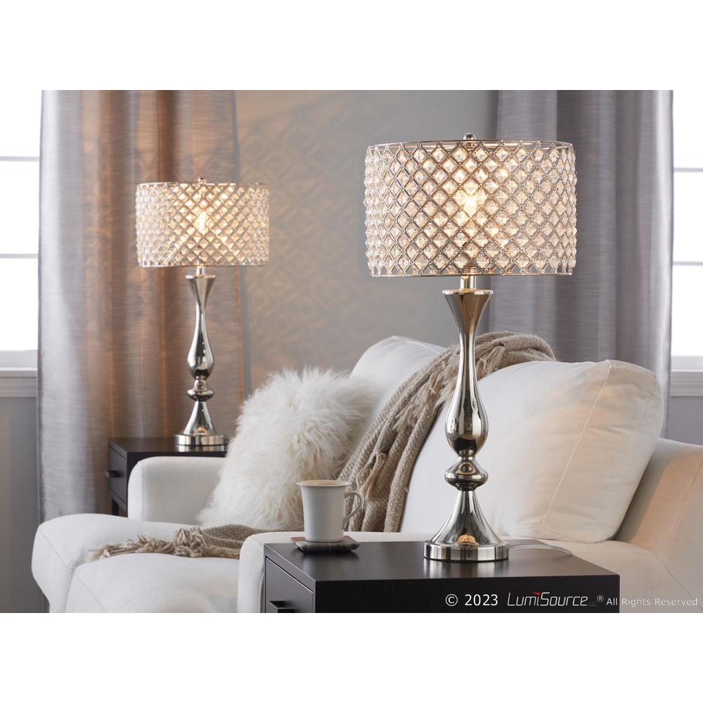 Polished Nickel, Clear Crystal Topaz 27" Metal Table Lamp. Picture 8