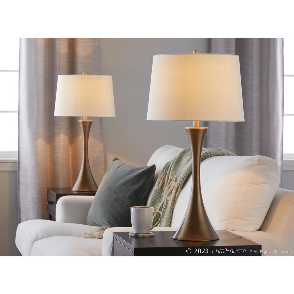 Matte Golden Bronze, Off-White Linen Lenuxe 29" Metal Table Lamp - Set of 2. Picture 8