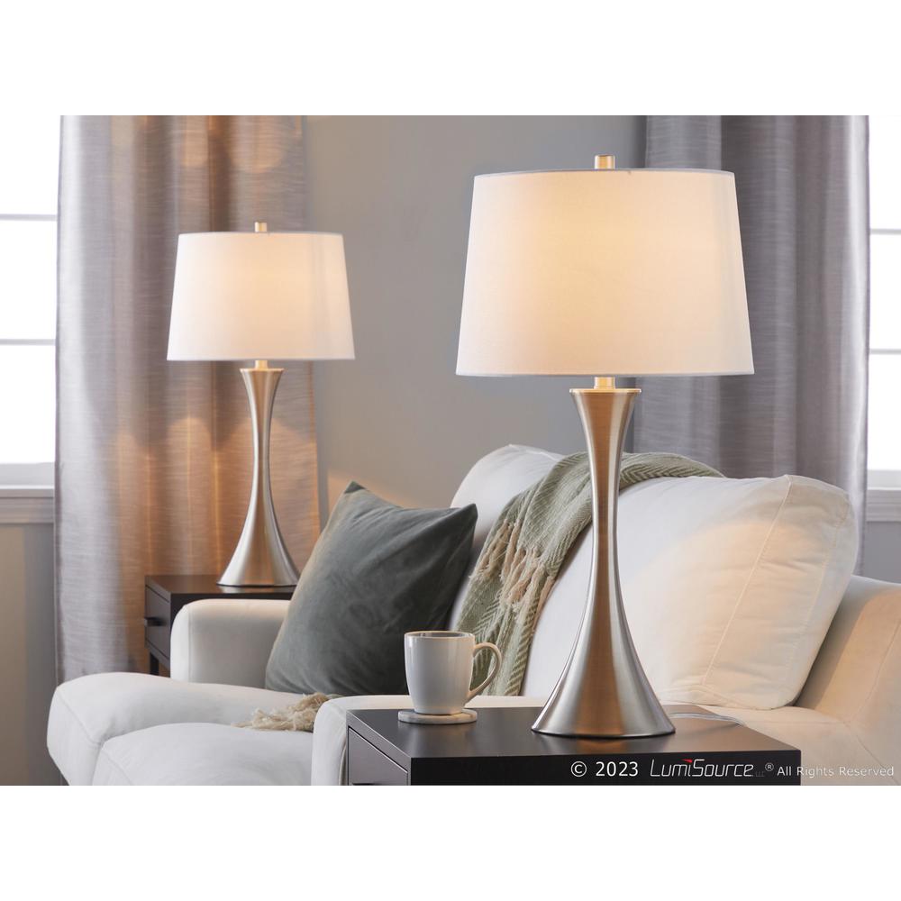 Brushed Nickel, White Textured Linen Lenuxe 29" Metal Table Lamp - Set of 2. Picture 8