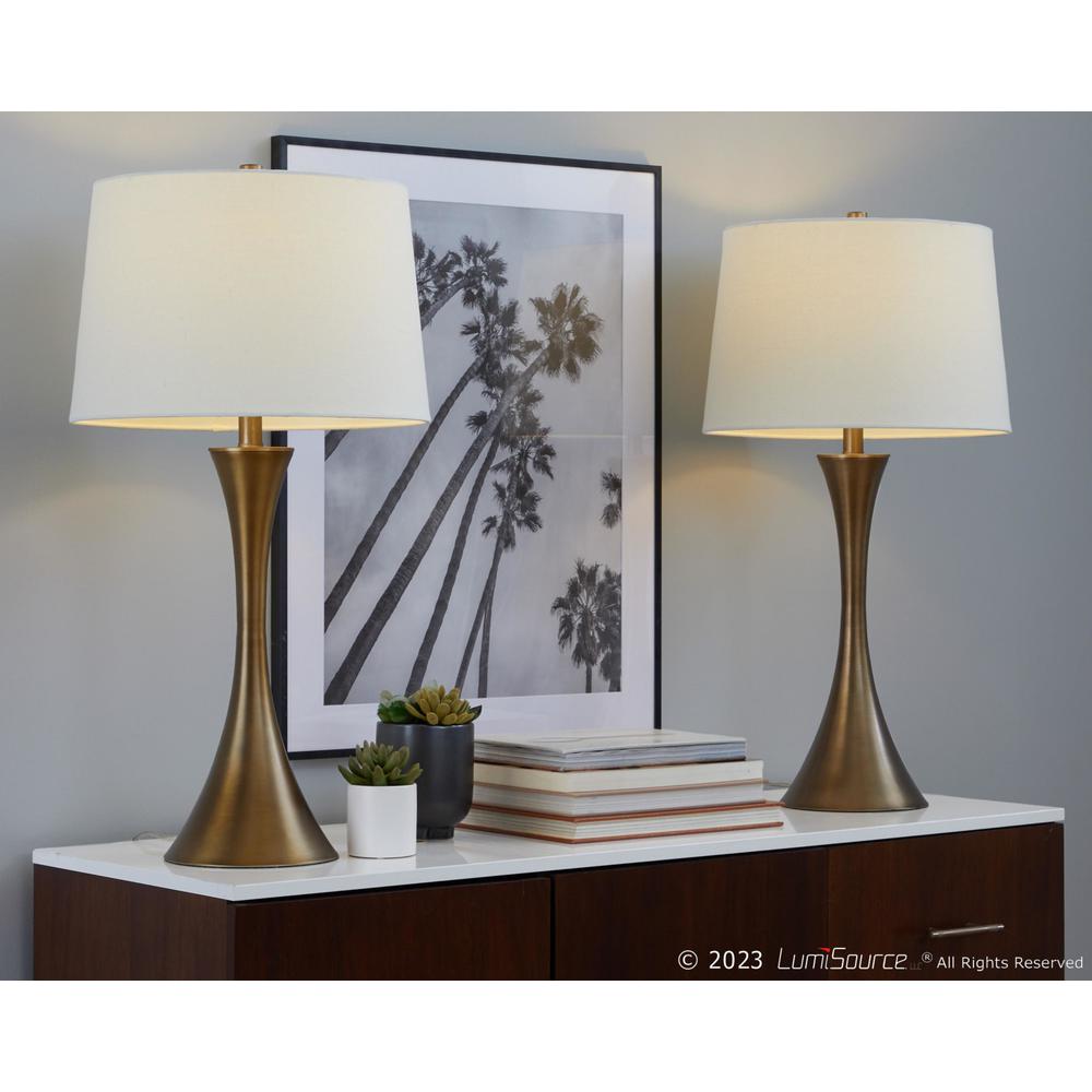 Matte Golden Bronze, Off-White Linen Lenuxe 29" Metal Table Lamp - Set of 2. Picture 7