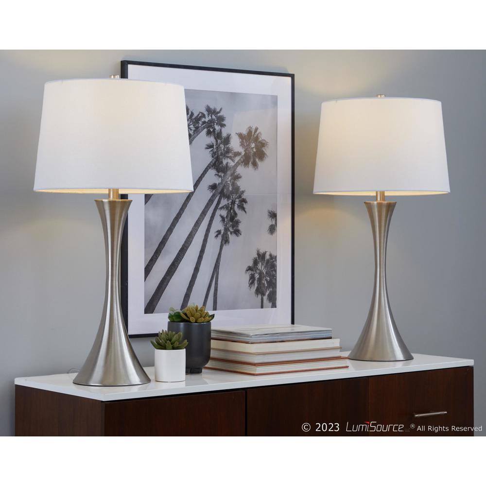 Brushed Nickel, White Textured Linen Lenuxe 29" Metal Table Lamp - Set of 2. Picture 7