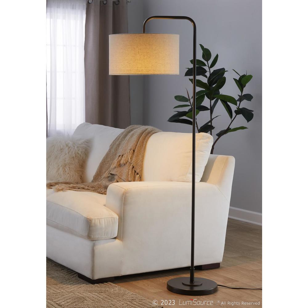 Oil Rubbed Bronze, Beige Linen Puck 63" Metal Floor Lamp. Picture 7