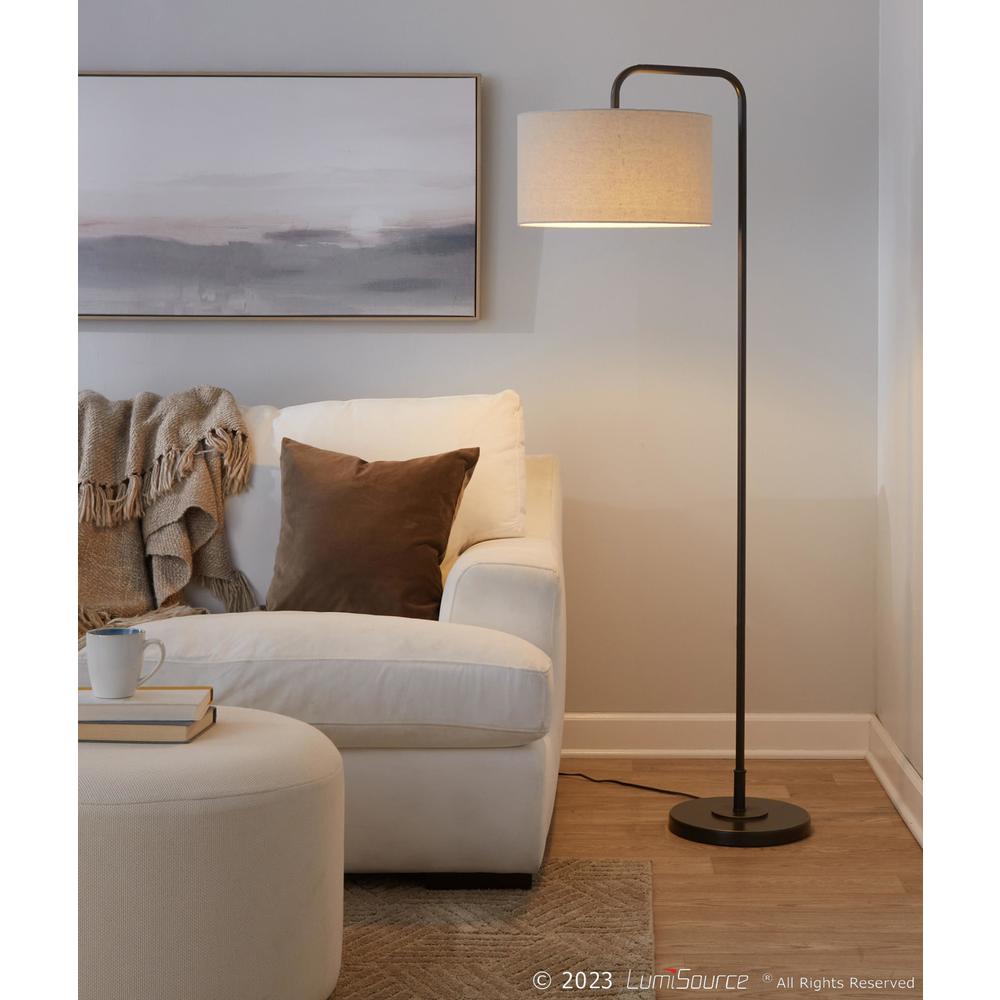 Oil Rubbed Bronze, Beige Linen Puck 63" Metal Floor Lamp. Picture 8