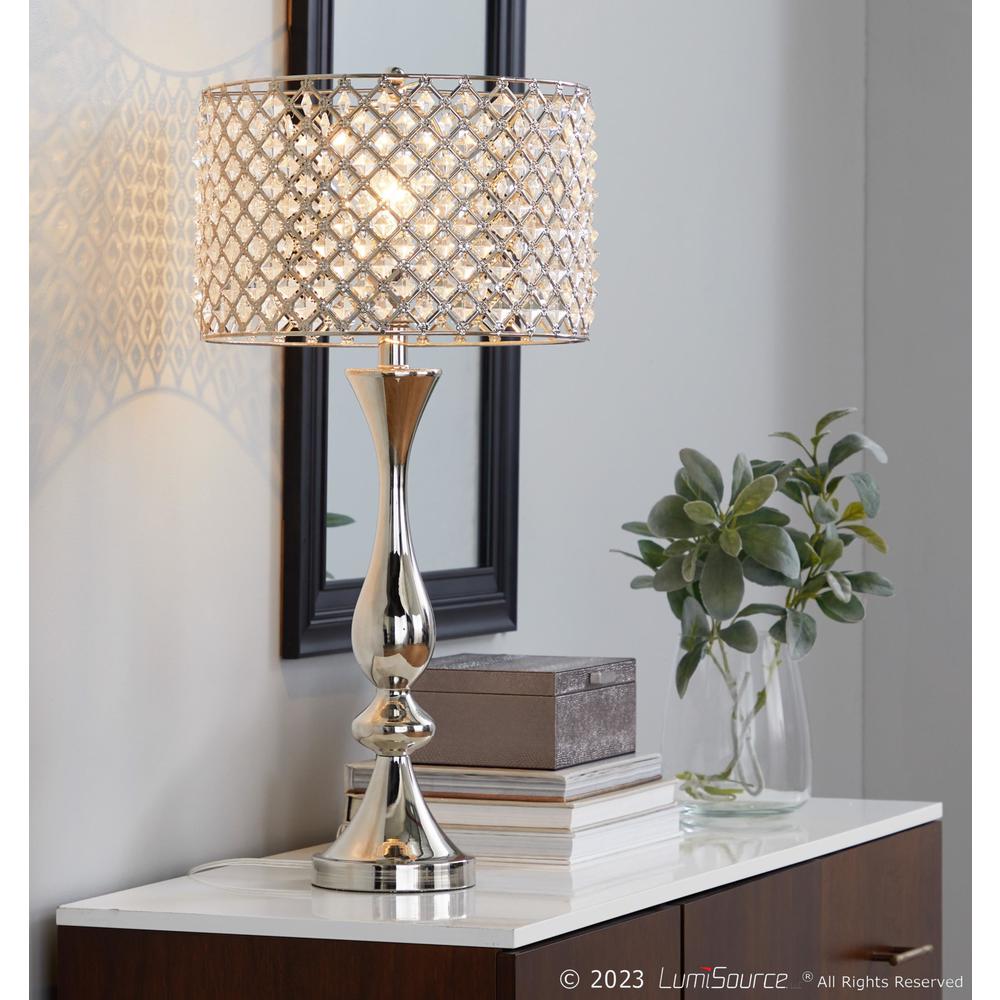 Polished Nickel, Clear Crystal Topaz 27" Metal Table Lamp. Picture 7