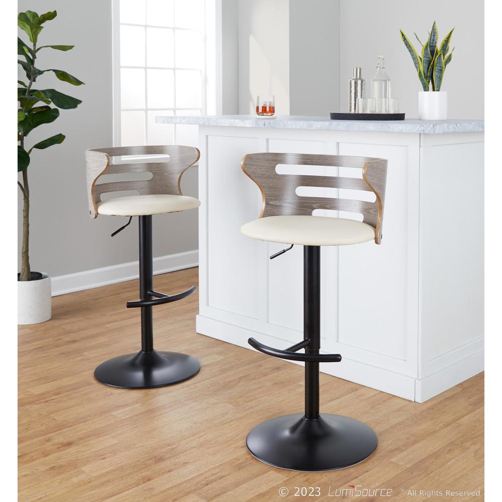 Black Metal, Light Grey Wood, Cream PU Cosi Adjustable Barstool - Set of 2. Picture 7