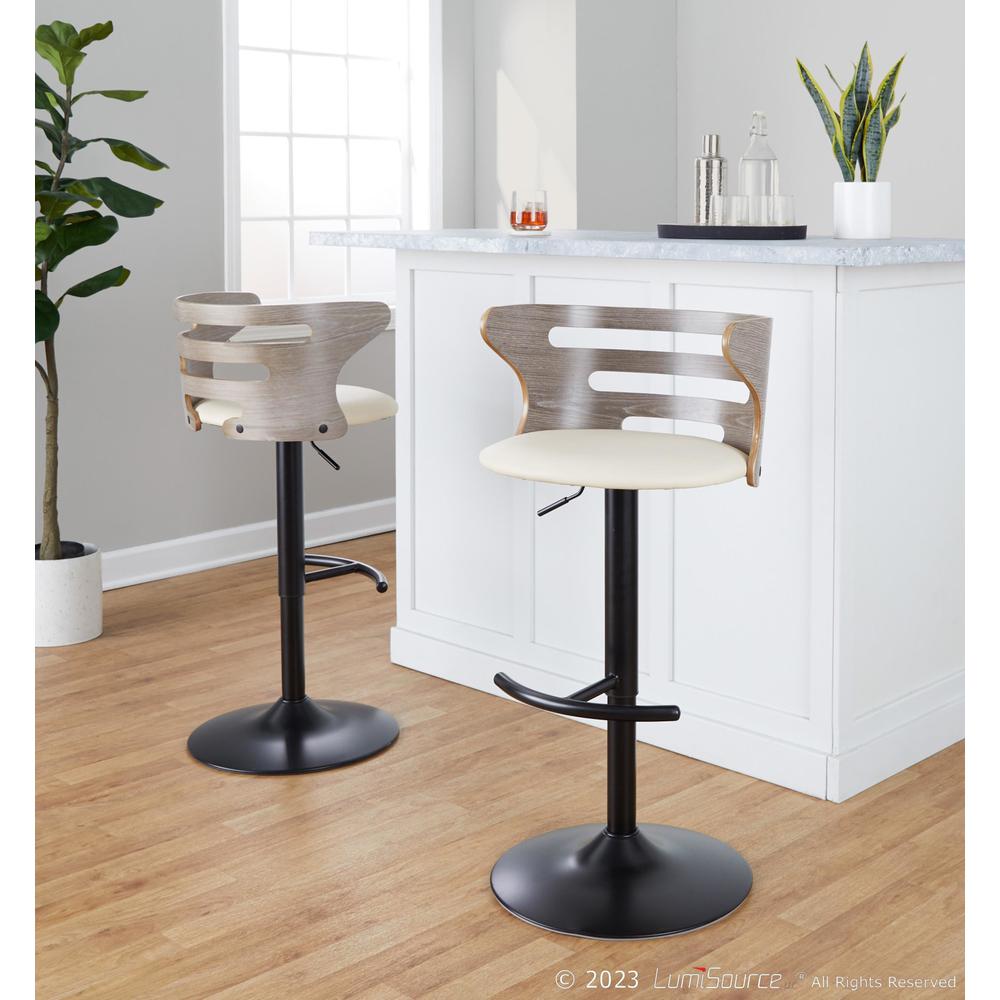 Black Metal, Light Grey Wood, Cream PU Cosi Adjustable Barstool - Set of 2. Picture 8