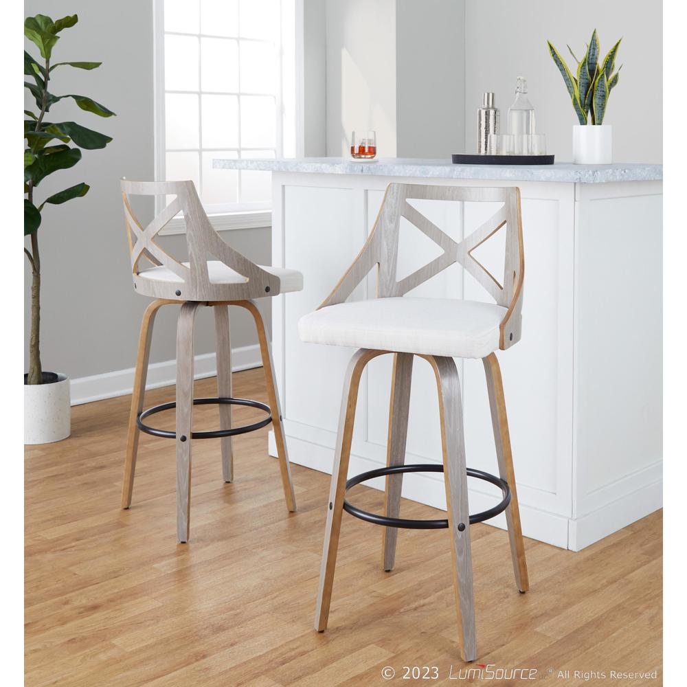 Grey Charlotte 30" Fixed-Height Barstool - Set of 2. Picture 7