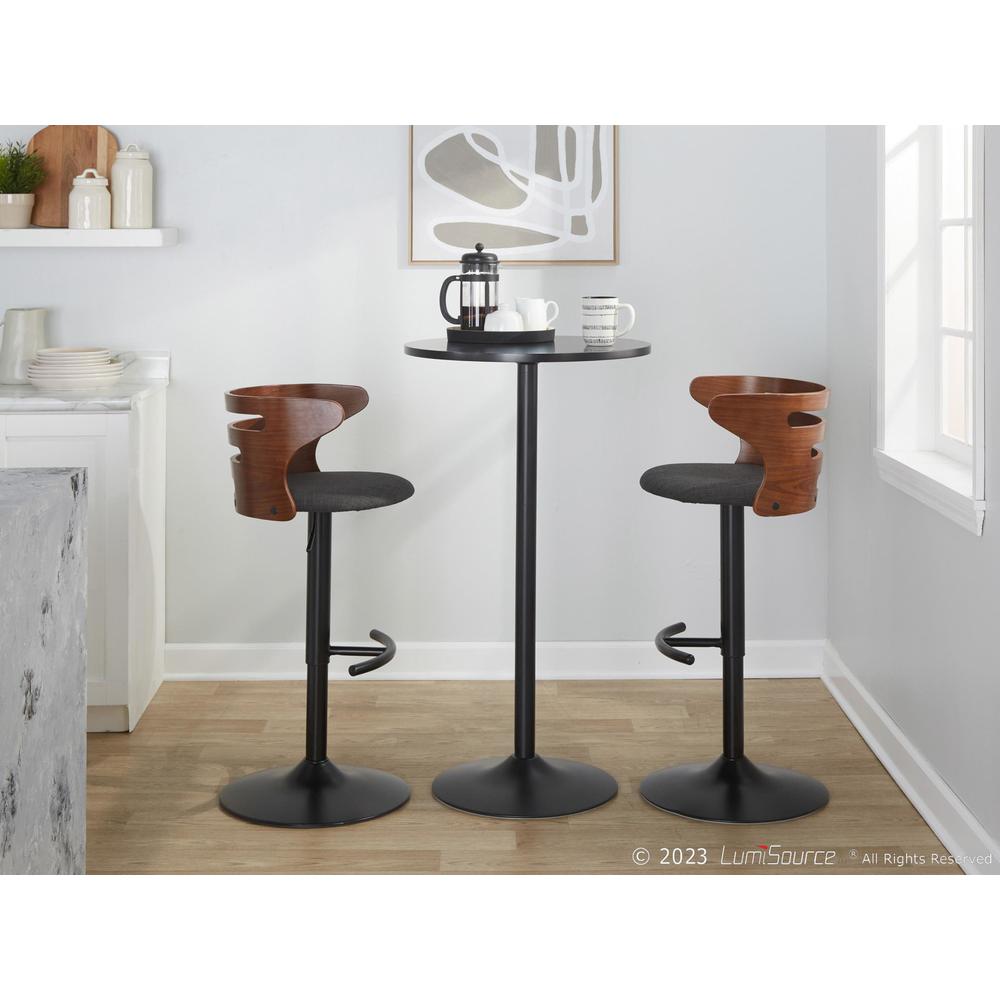 Black Metal, Walnut Wood, Charcoal Fabric Cosi Adjustable Barstool - Set of 2. Picture 9
