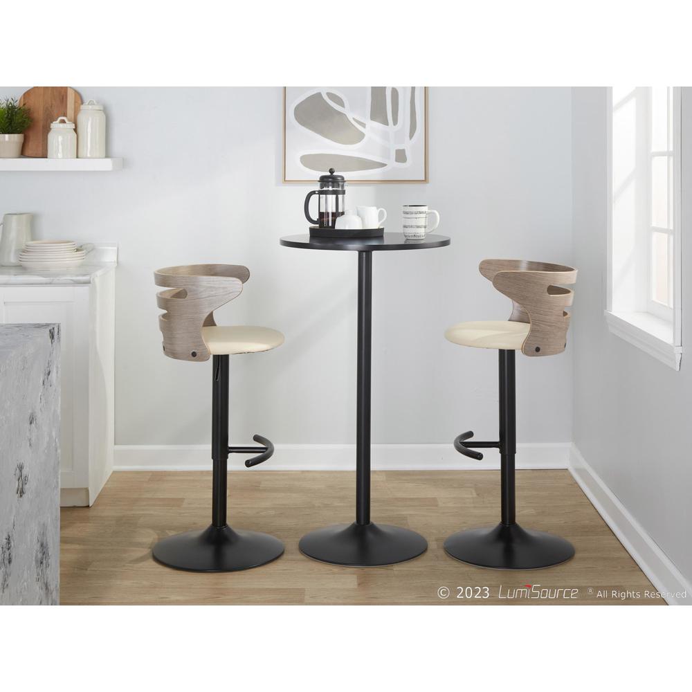 Black Metal, Light Grey Wood, Cream PU Cosi Adjustable Barstool - Set of 2. Picture 9