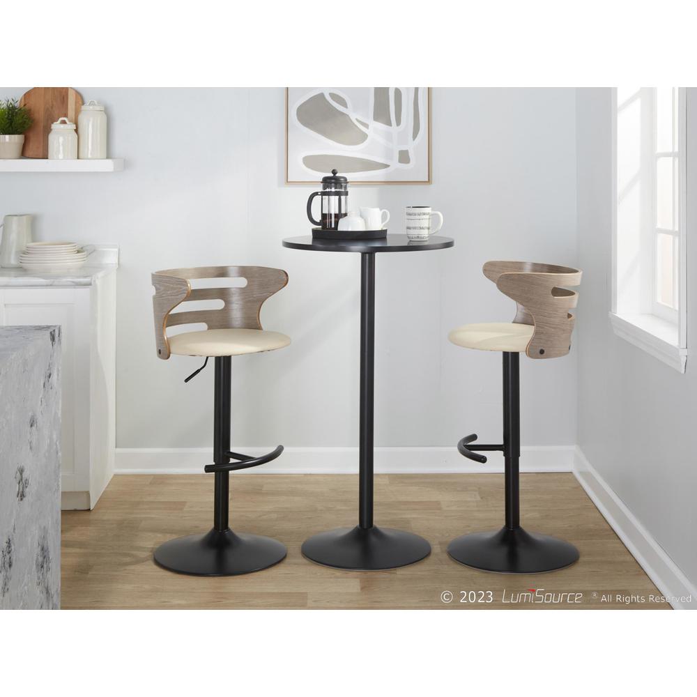 Black Metal, Light Grey Wood, Cream PU Cosi Adjustable Barstool - Set of 2. Picture 10