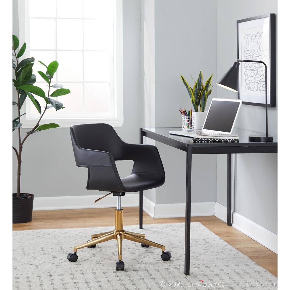 Gold Metal, Black PU Margarite Task Chair. Picture 8