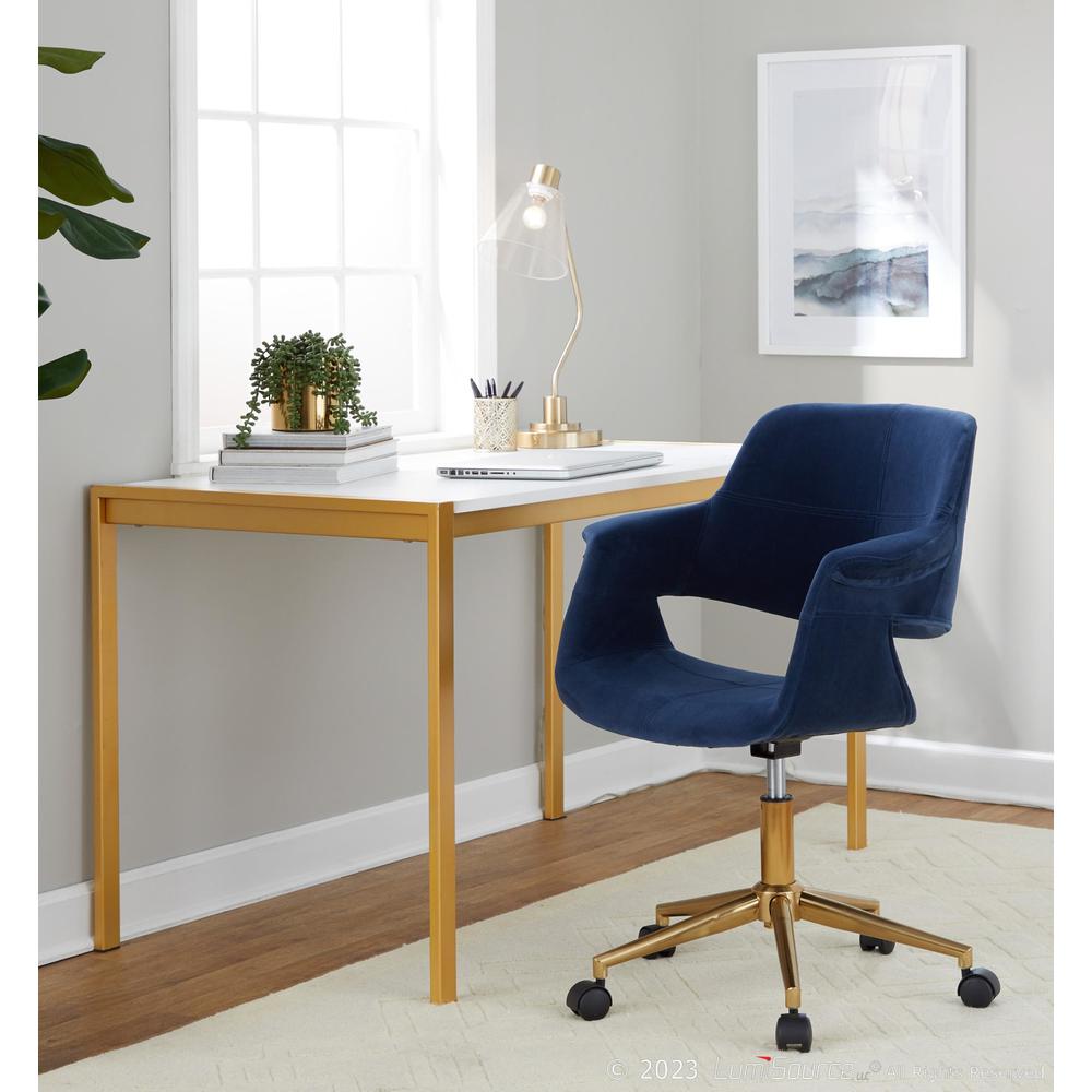 Gold Metal, Blue Velvet Vintage Flair Office Chair. Picture 6