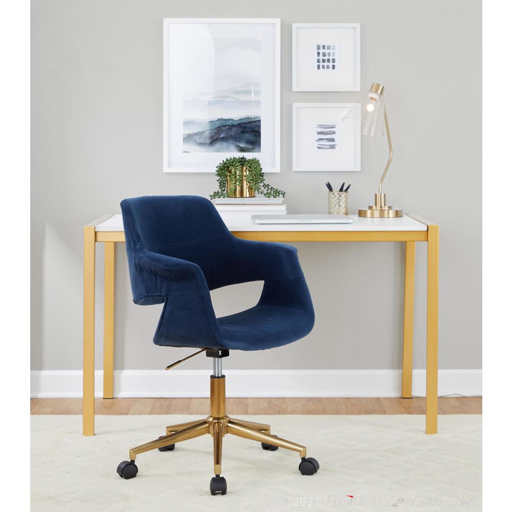 Gold Metal, Blue Velvet Vintage Flair Office Chair. Picture 7