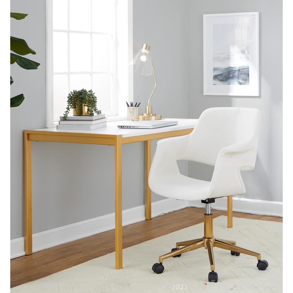 Gold Metal, Cream Velvet Vintage Flair Office Chair. Picture 7