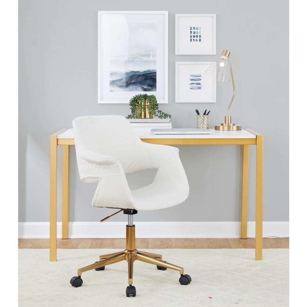 Gold Metal, Cream Velvet Vintage Flair Office Chair. Picture 8