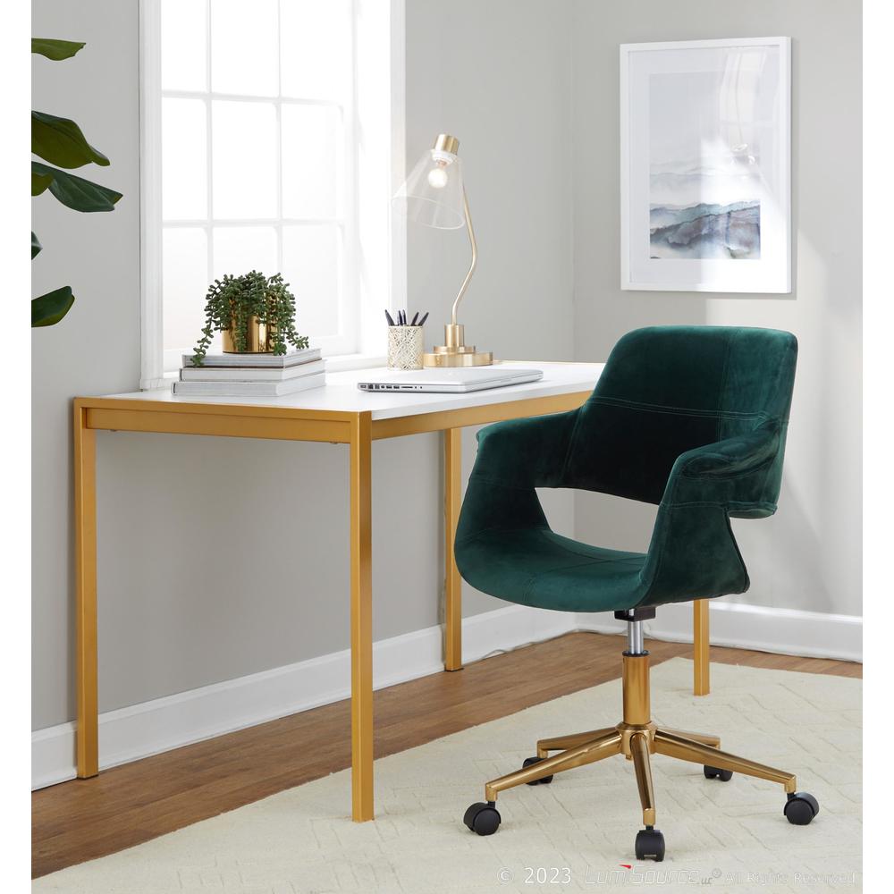 Gold Metal, Green Velvet Vintage Flair Office Chair. Picture 6