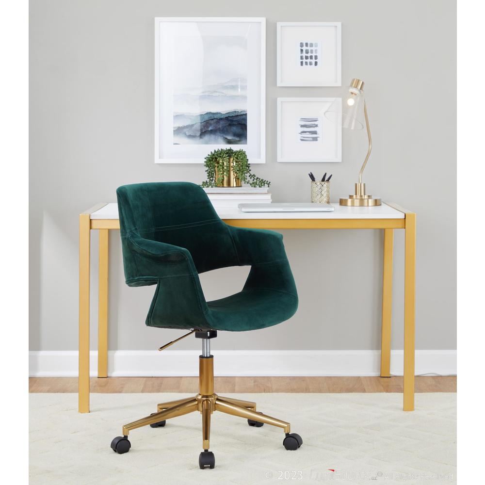 Gold Metal, Green Velvet Vintage Flair Office Chair. Picture 7