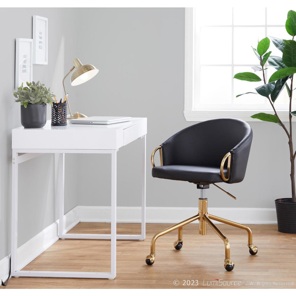 Gold Metal, Black PU Claire Task Chair. Picture 6