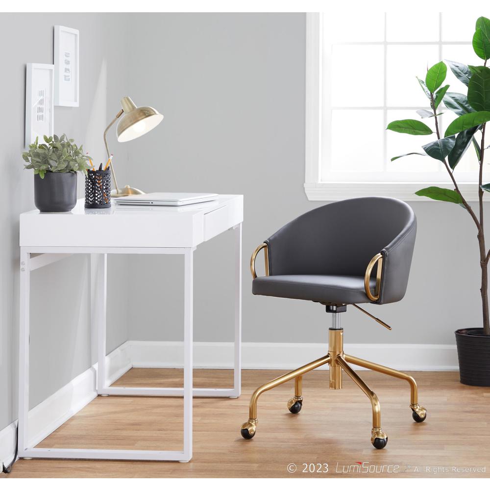 Gold Metal, Grey PU Claire Task Chair. Picture 6