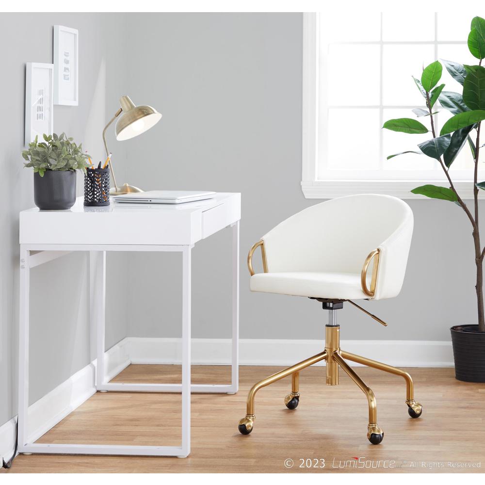 Gold Metal, White PU Claire Task Chair. Picture 6