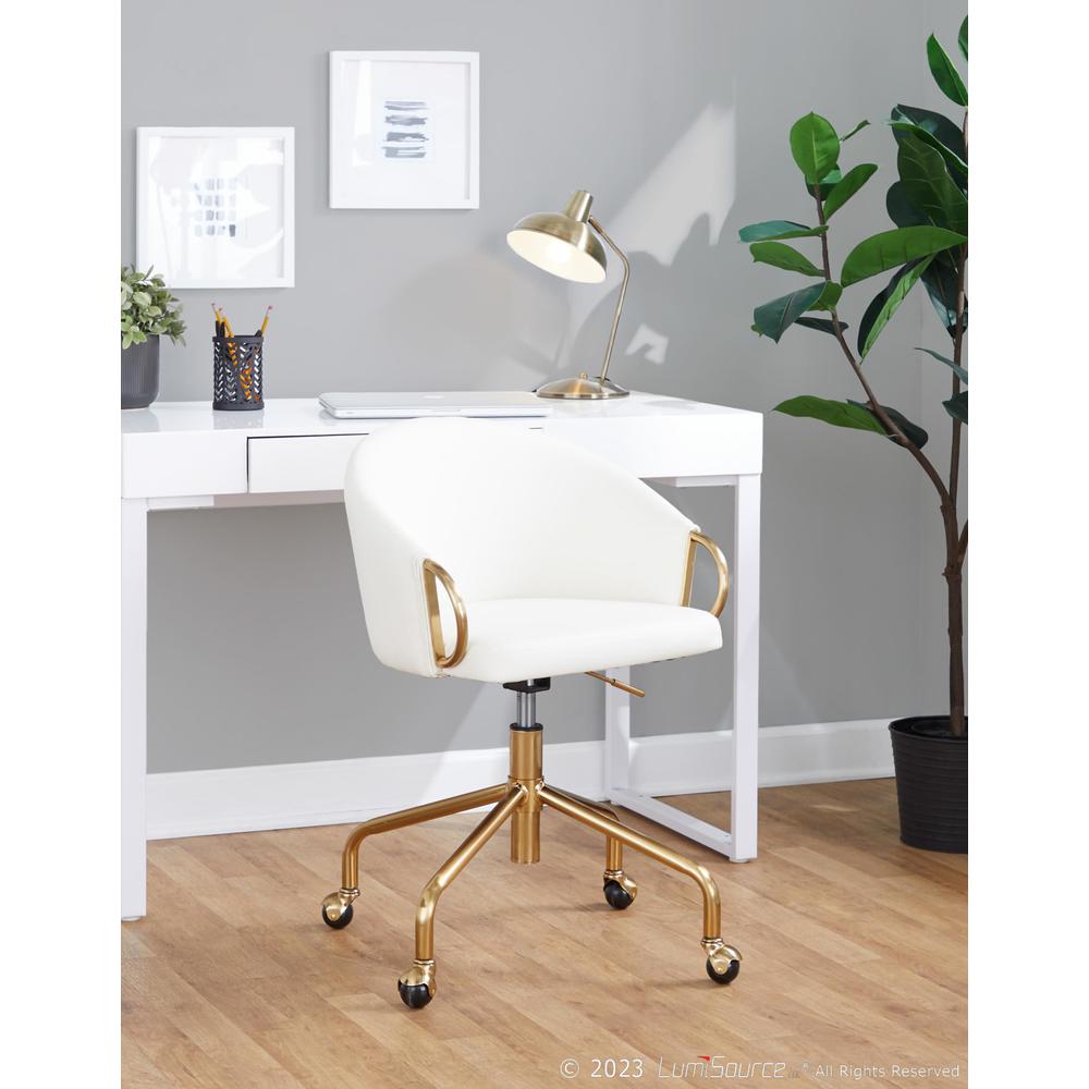Gold Metal, White PU Claire Task Chair. Picture 7
