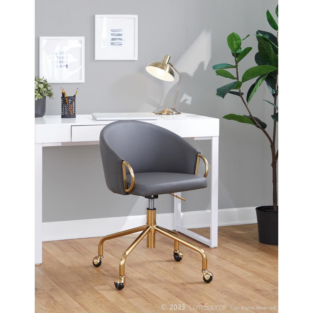 Gold Metal, Grey PU Claire Task Chair. Picture 7