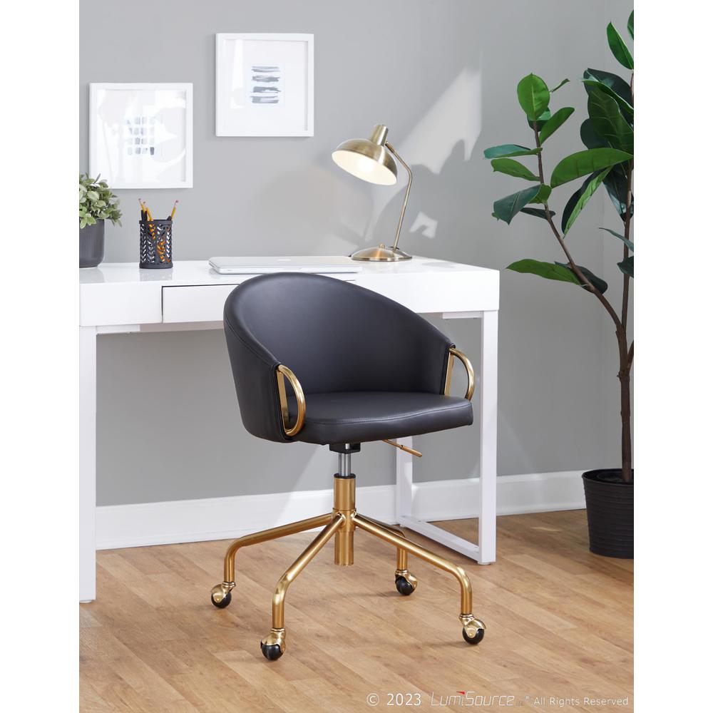 Gold Metal, Black PU Claire Task Chair. Picture 7
