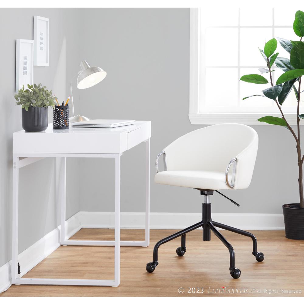 Black Metal, Silver Metal, White PU Claire Task Chair. Picture 6