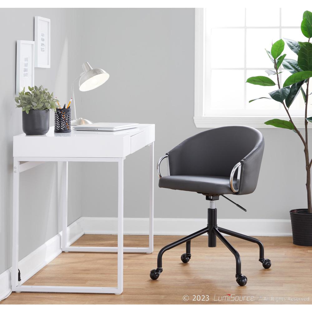 Black Metal, Silver Metal, Grey PU Claire Task Chair. Picture 6